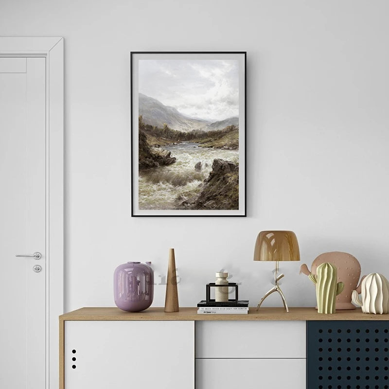 Rustikale Vintage-Landschaftsölgemälde Bergwald Wandkunst Kunstdrucke Galerie Wandbilder für Wohnzimmer Esszimmer Kunstdekoration | Brehn