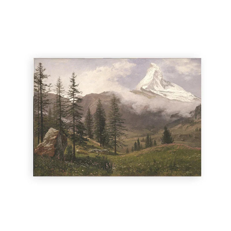 Rustikale Vintage-Landschaftsölmalerei Bergwald Wandkunst Fine Art Leinwanddrucke Galerie Wandbilder für Wohnzimmer Esszimmer Kunstdekoration