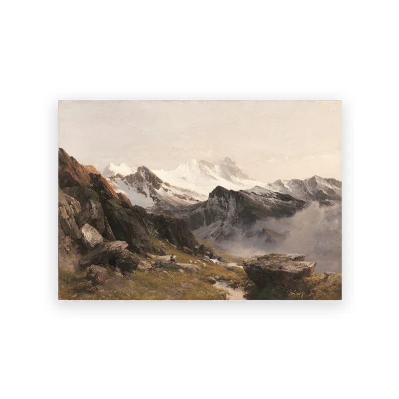 Rustikale Vintage-Landschaftsölgemälde Bergwald Wandkunst Kunstdrucke Galerie Wandbilder für Wohnzimmer Esszimmer Kunstdekoration | Brehn
