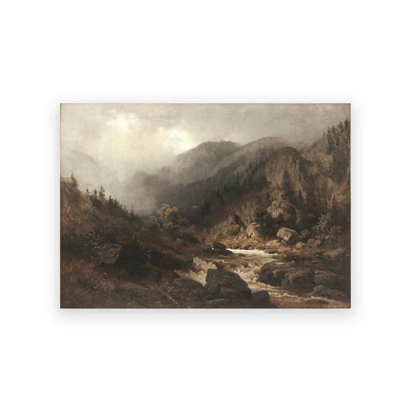 Rustikale Vintage-Landschaftsölmalerei Bergwald Wandkunst Fine Art Leinwanddrucke Galerie Wandbilder für Wohnzimmer Esszimmer Kunstdekoration