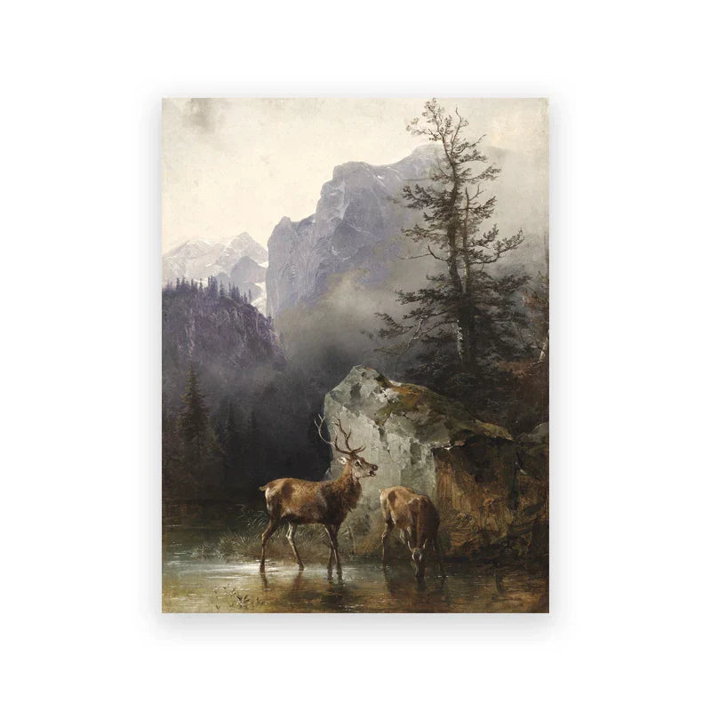 Rustikale Vintage-Landschaftsölgemälde Bergwald Wandkunst Kunstdrucke Galerie Wandbilder für Wohnzimmer Esszimmer Kunstdekoration | Brehn