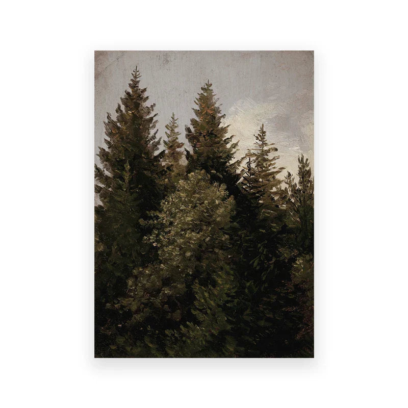 Rustikale Vintage-Landschaftsölgemälde Bergwald Wandkunst Kunstdrucke Galerie Wandbilder für Wohnzimmer Esszimmer Kunstdekoration | Brehn