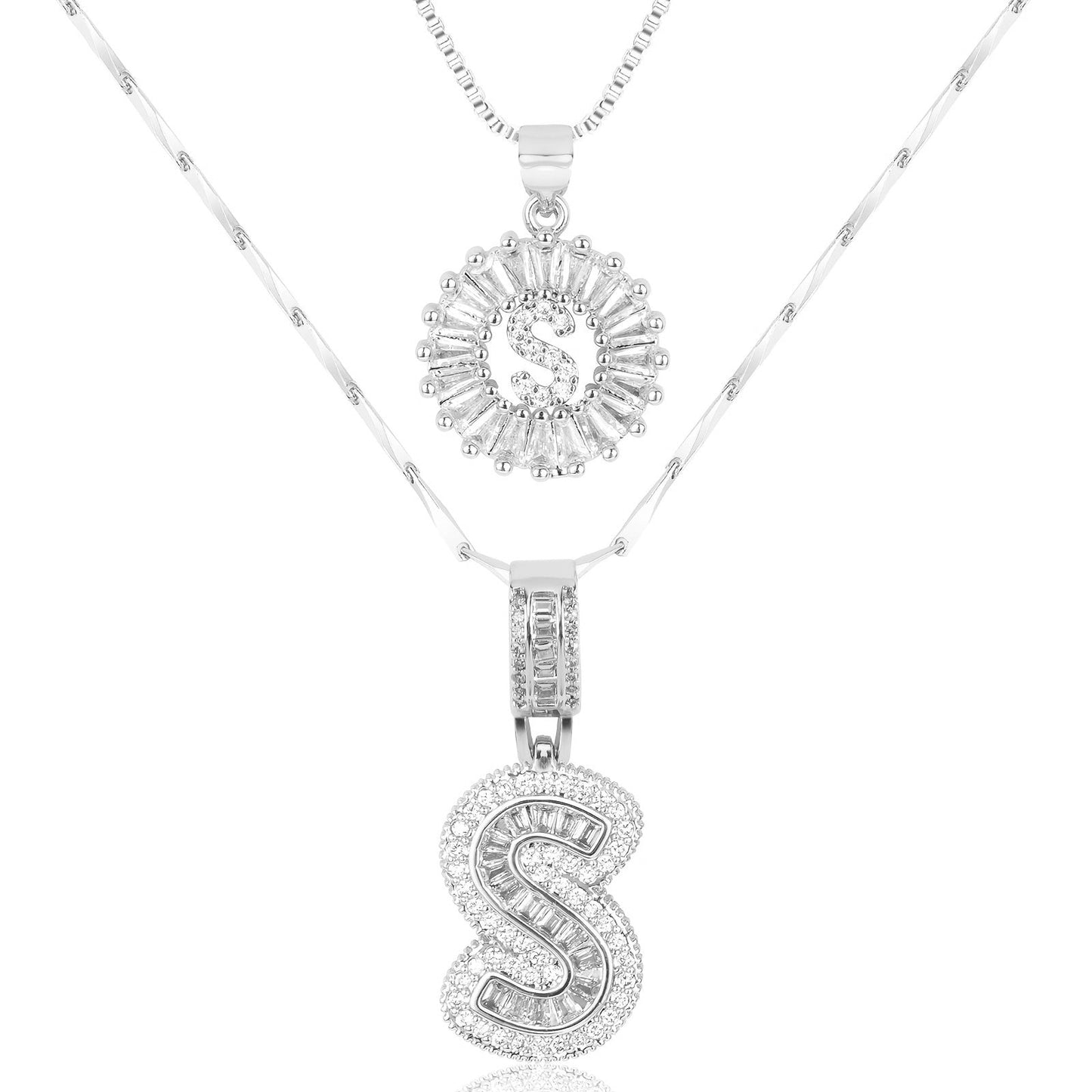 Brehn | 2pc 14k Diamant Buchstaben Initialen Halsketten