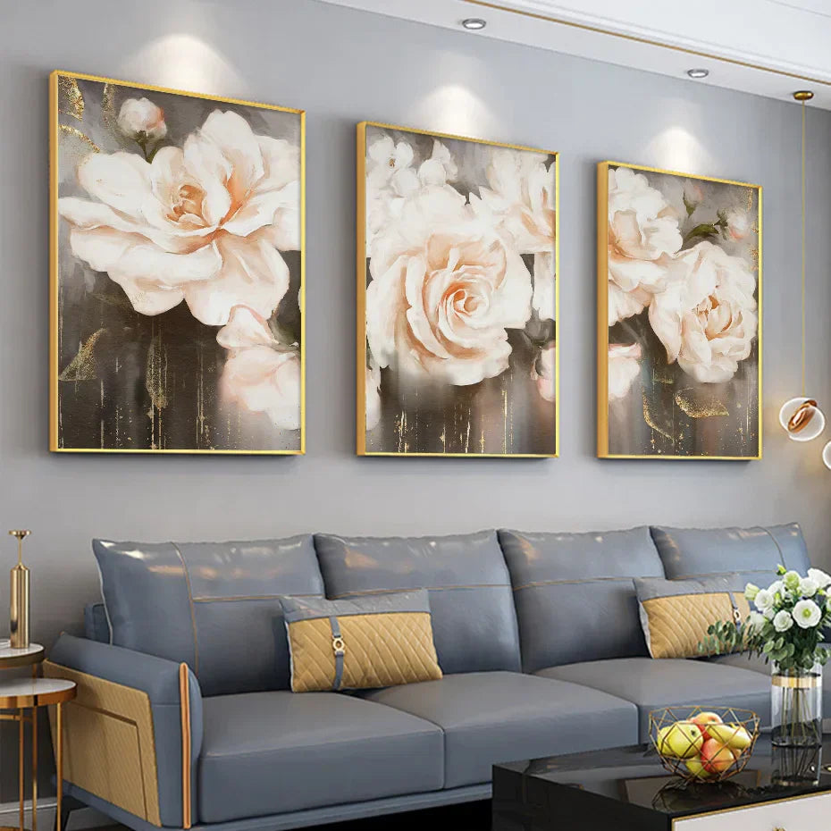 Rosa Beige Blüten Große Florale Wandkunst Feine Kunst Leinwanddrucke Elegante Abstrakte Botanische Bilder Für Wohnzimmer Schlafzimmer Kunst Dekor | Brehn