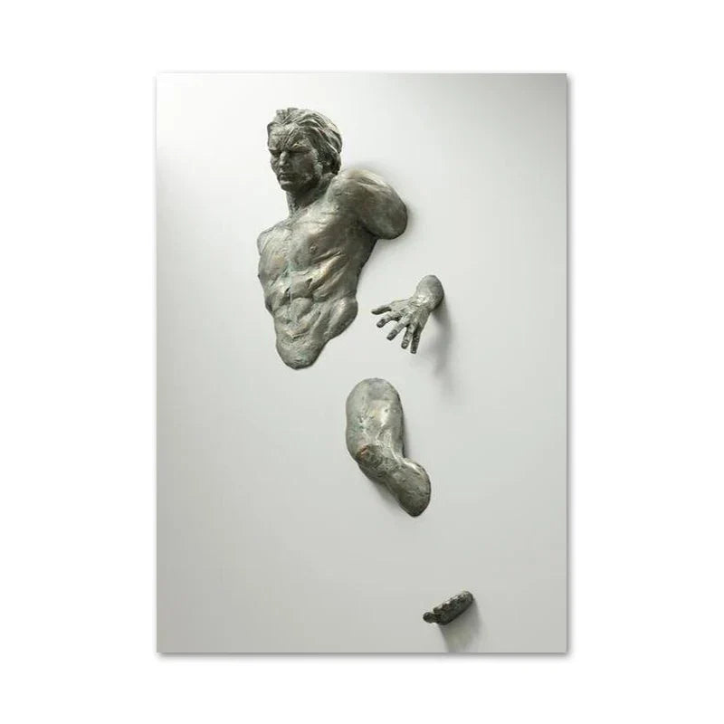 Moderne urbane abstrakte Eisenstatue Wandkunst Fine Art Leinwanddrucke 3D-Visualisierung Figurenkunst Bilder für minimalistische Wohnungswanddekoration | Brehn