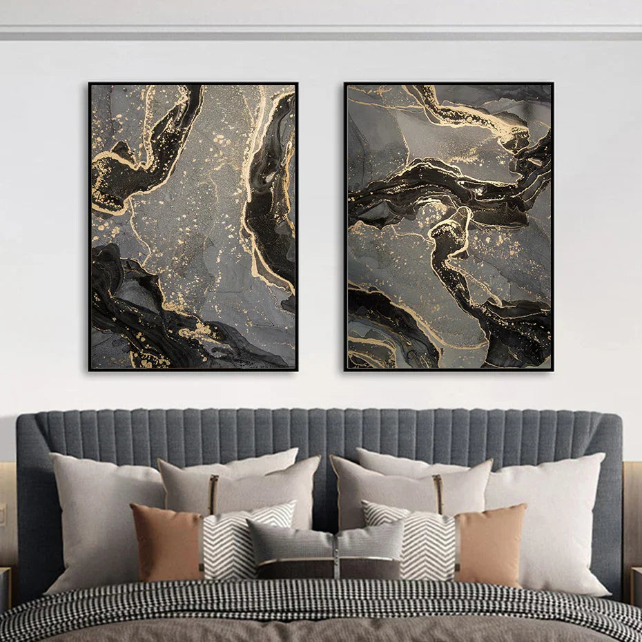 Abstrakte Schwarze Graue Goldene Flüssige Marmorprint Wandkunst Feine Kunst Leinwanddrucke Bilder Für Moderne Wohnung Wohnzimmer Home Office Dekor | Brehn