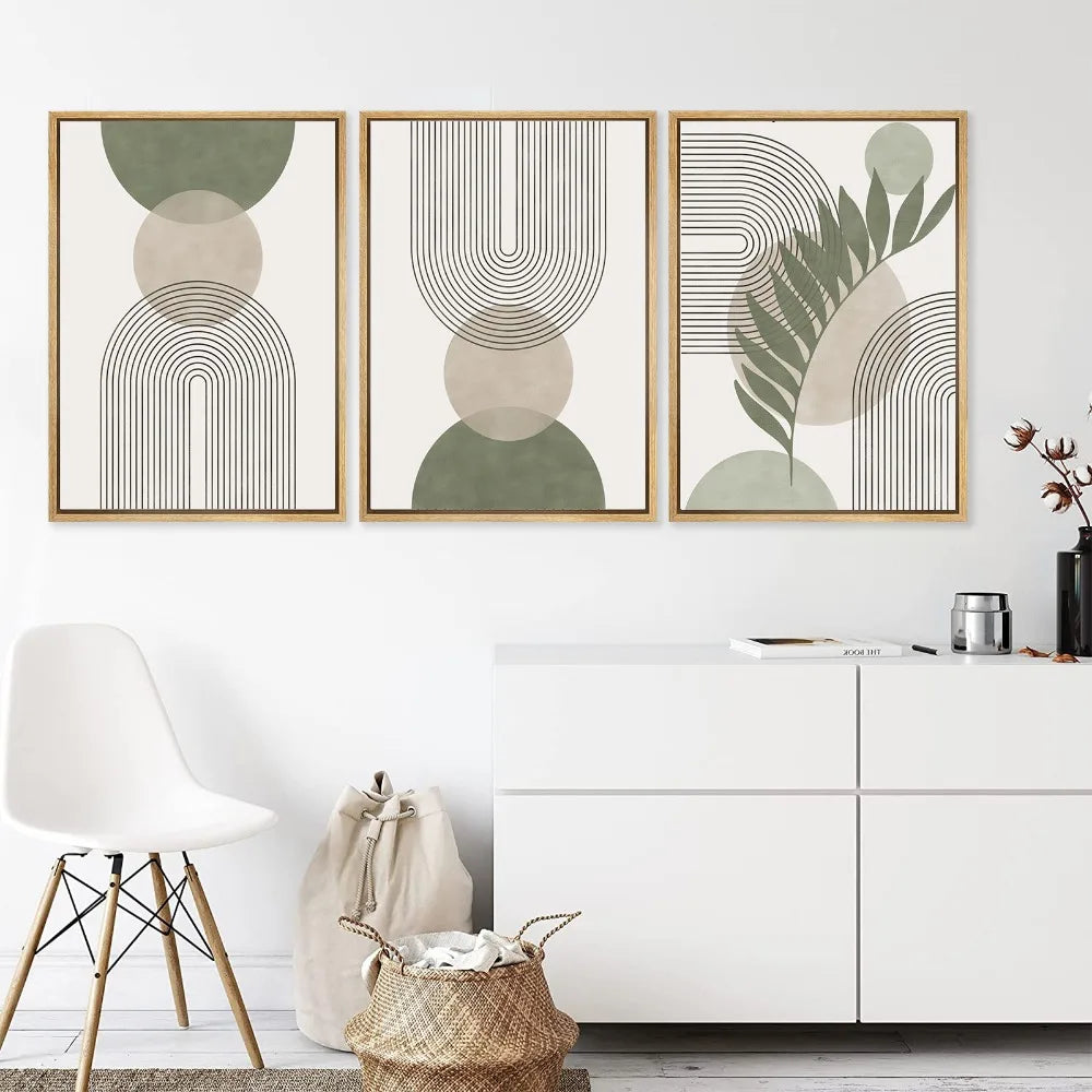Set aus 3 Stück Modern Abstrakt Bohemian Minimalistisch Geometrisch Wandkunst Fein Kunst Leinwand Drucke Poster Bilder Für Wohnzimmer Dekor | Brehn