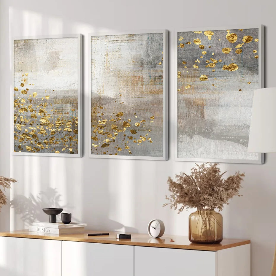 Beige Grau Goldgefleckt Vintage Abstrakte Wandkunst Fine Art Leinwanddrucke Zeitgenössische Bilder für elegante Innenräume | Brehn