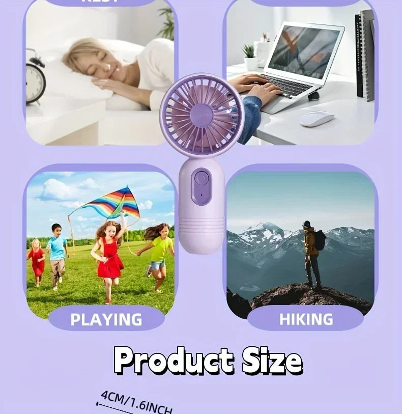Mini Handheld USB Ventilator – 3-Geschwindigkeitsstarker Wind Tragbarer Tischventilator, Wiederaufladbar für Studenten, Büro, Outdoor, Reisen und Camping | Brehn