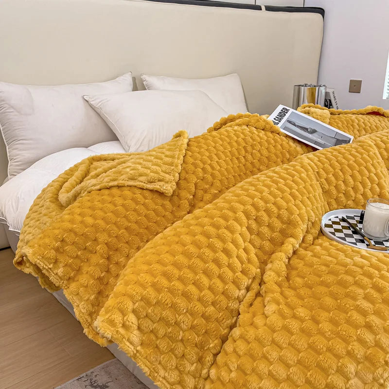 Brehn | Gemusterte weiche Samtdecke warme gemütliche Decke für Sofa und Bett