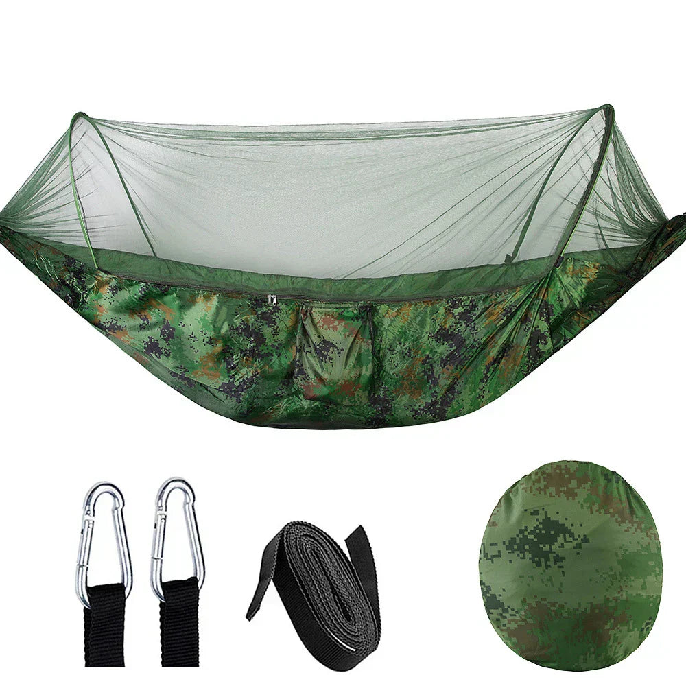 OutdoorRelax Hängematte mit Moskitonetz und Schnellverschluss – 200 kg Tragfähigkeit | Brehn