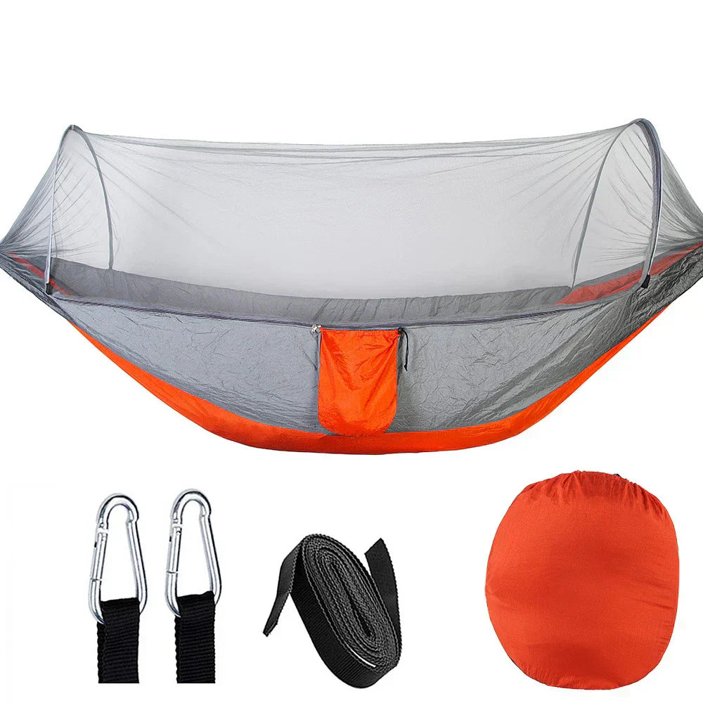OutdoorRelax Hängematte mit Moskitonetz und Schnellverschluss – 200 kg Tragkraft | Brehn