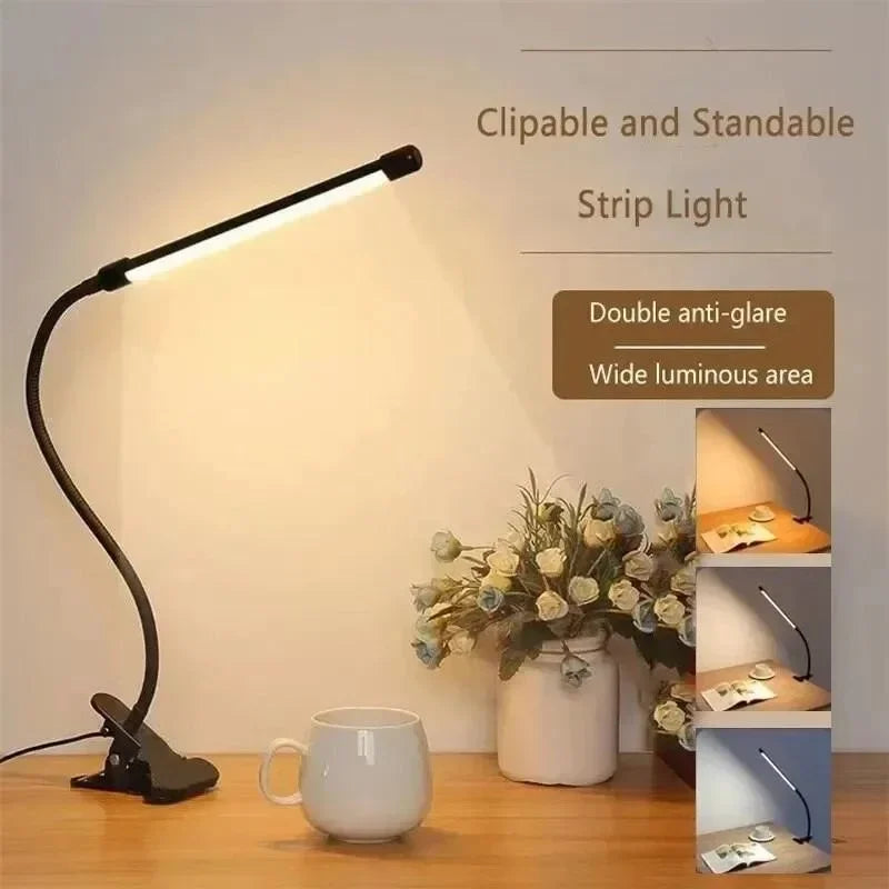Brehn | LED-Klemmleuchte LumaFlex | 3 Lichtfarben & 10 Helligkeitsstufen | USB-Betrieb | Flexibler Schwanenhals | Augenfreundlich & Dimmbar