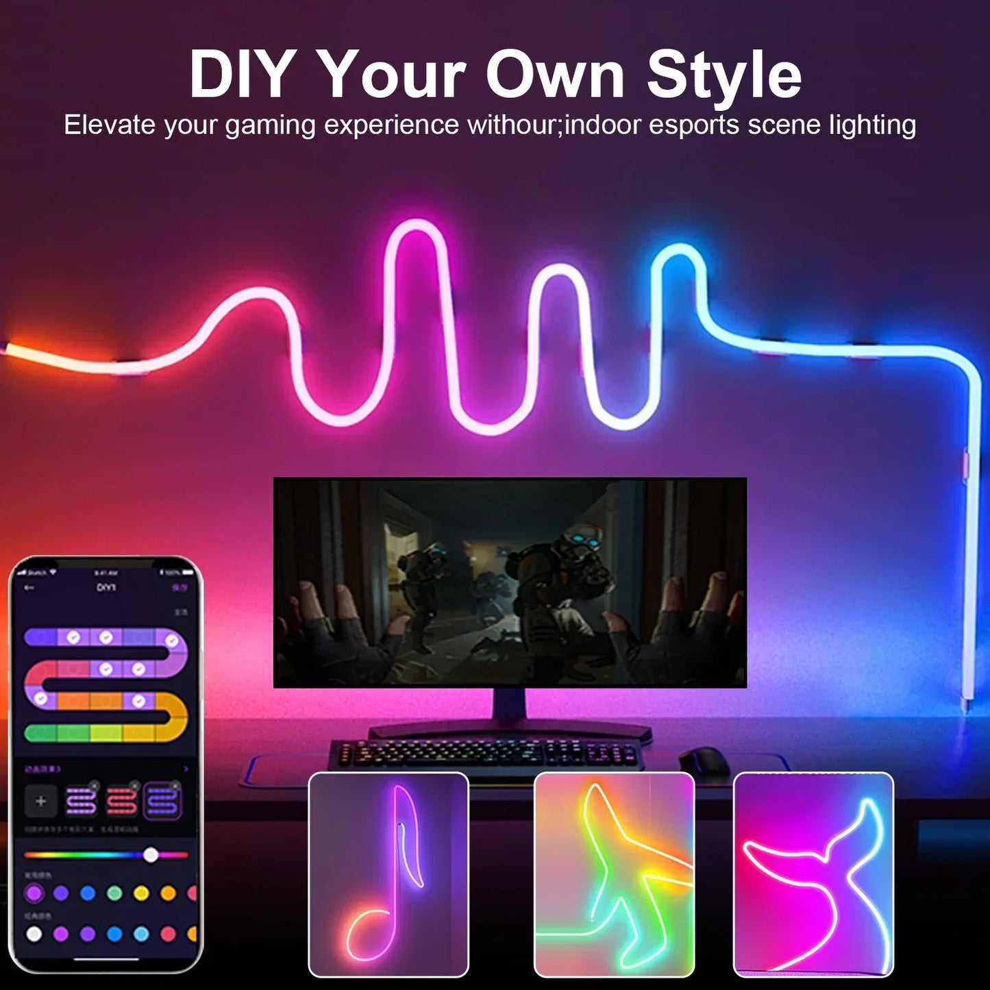 LED RGB-Band - Neon-Ambiente - Musik-Synchronisation - USB - TV- und Schlafzimmerdekoration | Brehn