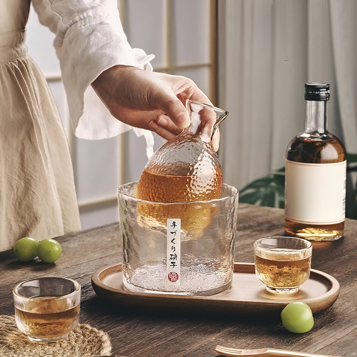Japanisches Sake-Set aus Glas – Elegante Karaffe mit Bechern | Perfekt für Wein, Whiskey und Likör
