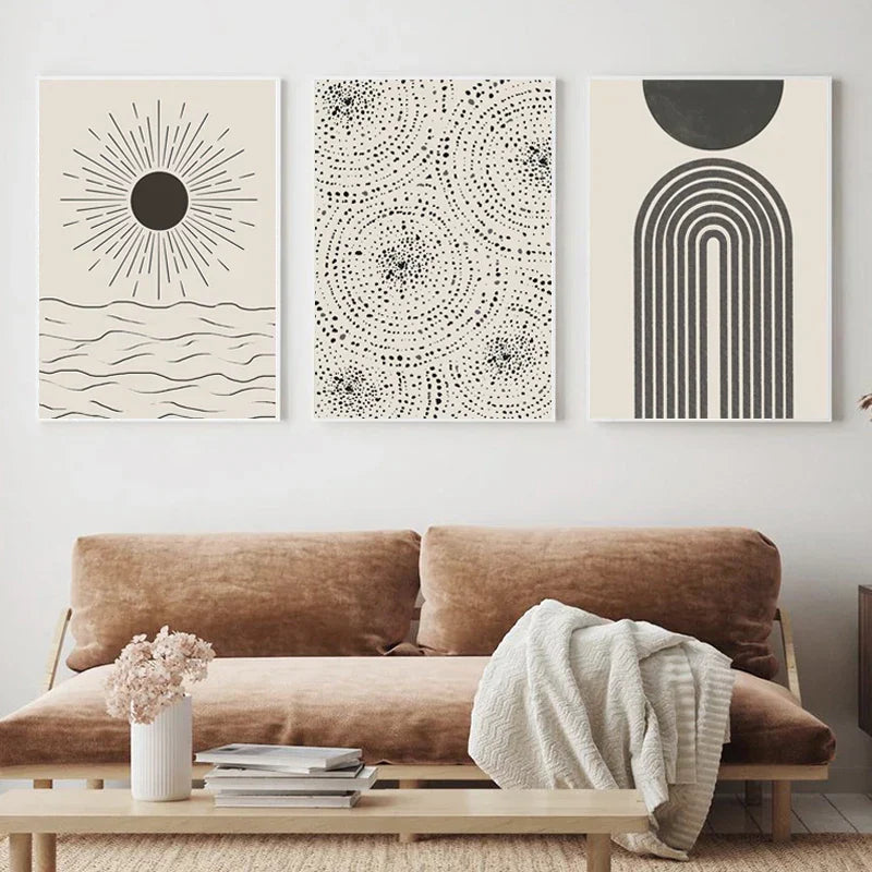 Sonne Meer Kreise Minimalistische Linienkunst Schwarz Weiß Wandkunst Feine Kunst Leinwanddrucke Bilder Für Modernes Wohnzimmer Schlafzimmer Wohnkultur | Brehn