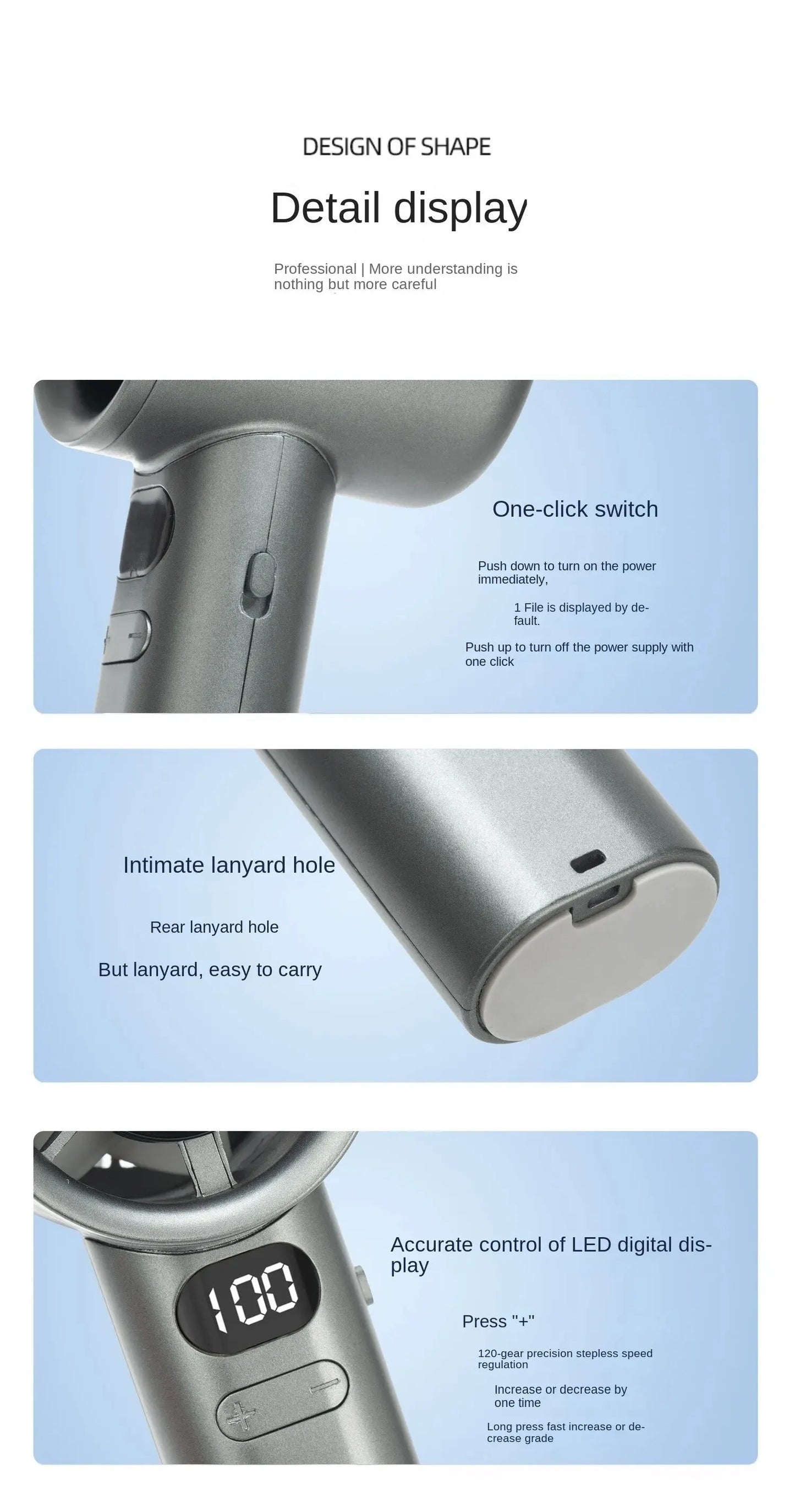 Tragbarer Mini bladeless Handventilator – USB wiederaufladbarer tragbarer persönlicher Ventilator mit 120-Geschwindigkeit Hochgeschwindigkeitsluftstrom, elektrischer Kühventilator | Brehn