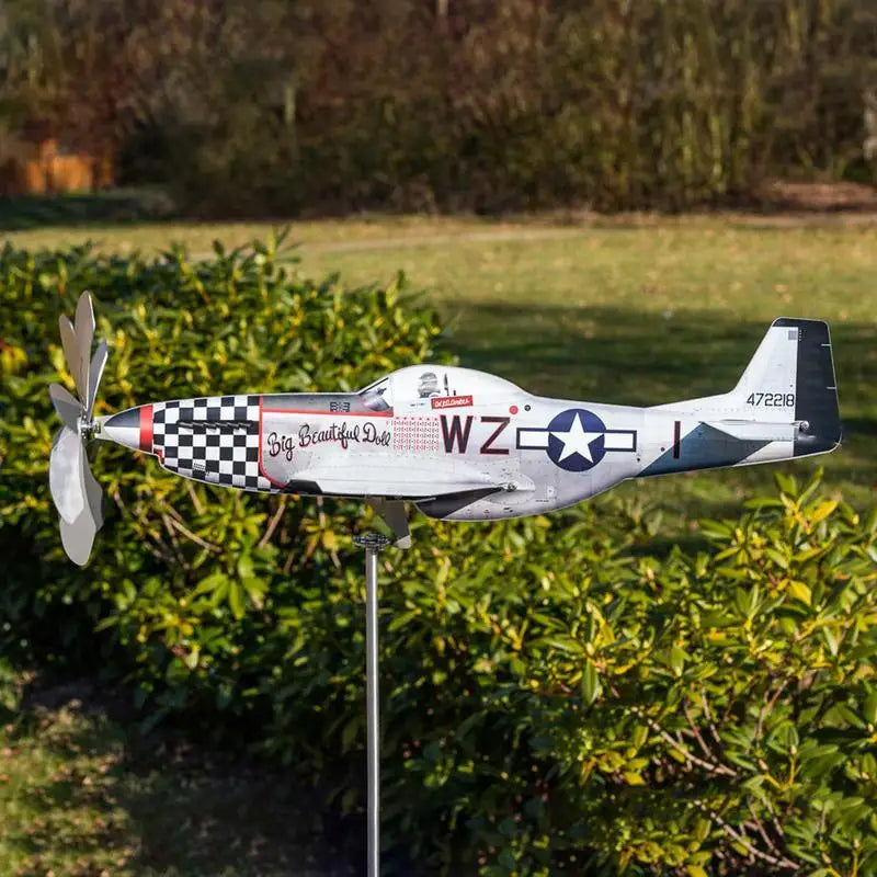 Brehn | Windspiel AeroTwist | Flugzeug-Gartenwindrad aus Edelstahl | Wetterfest & drehend im Wind | Für Garten, Terrasse & Balkon