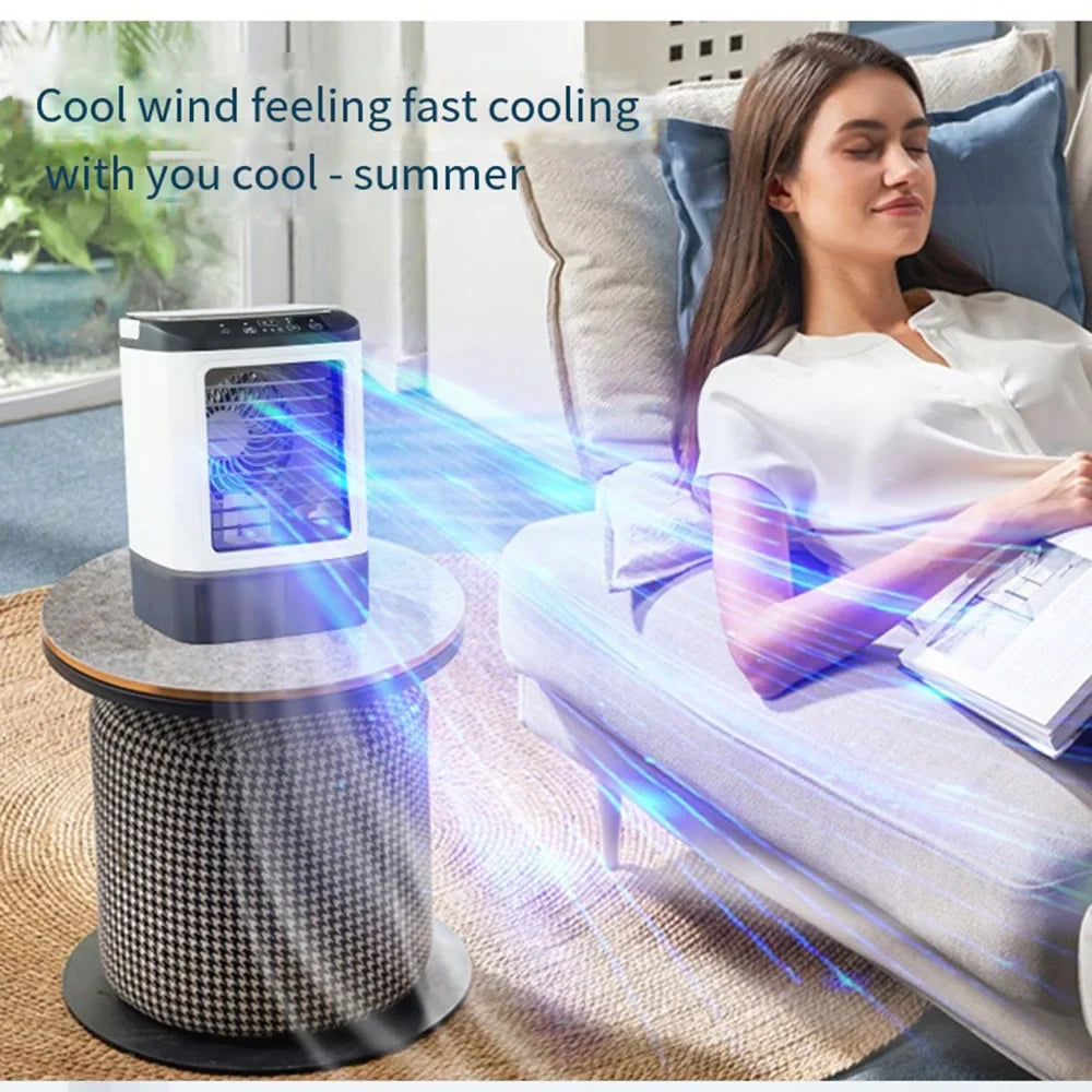 USB Tragbarer Mini-Luftkühler – 3-Geschwindigkeits-Desktop-Kühlventilator mit LED-Nachtlicht, Luftkühler für Zuhause, Büro und Camping | Brehn