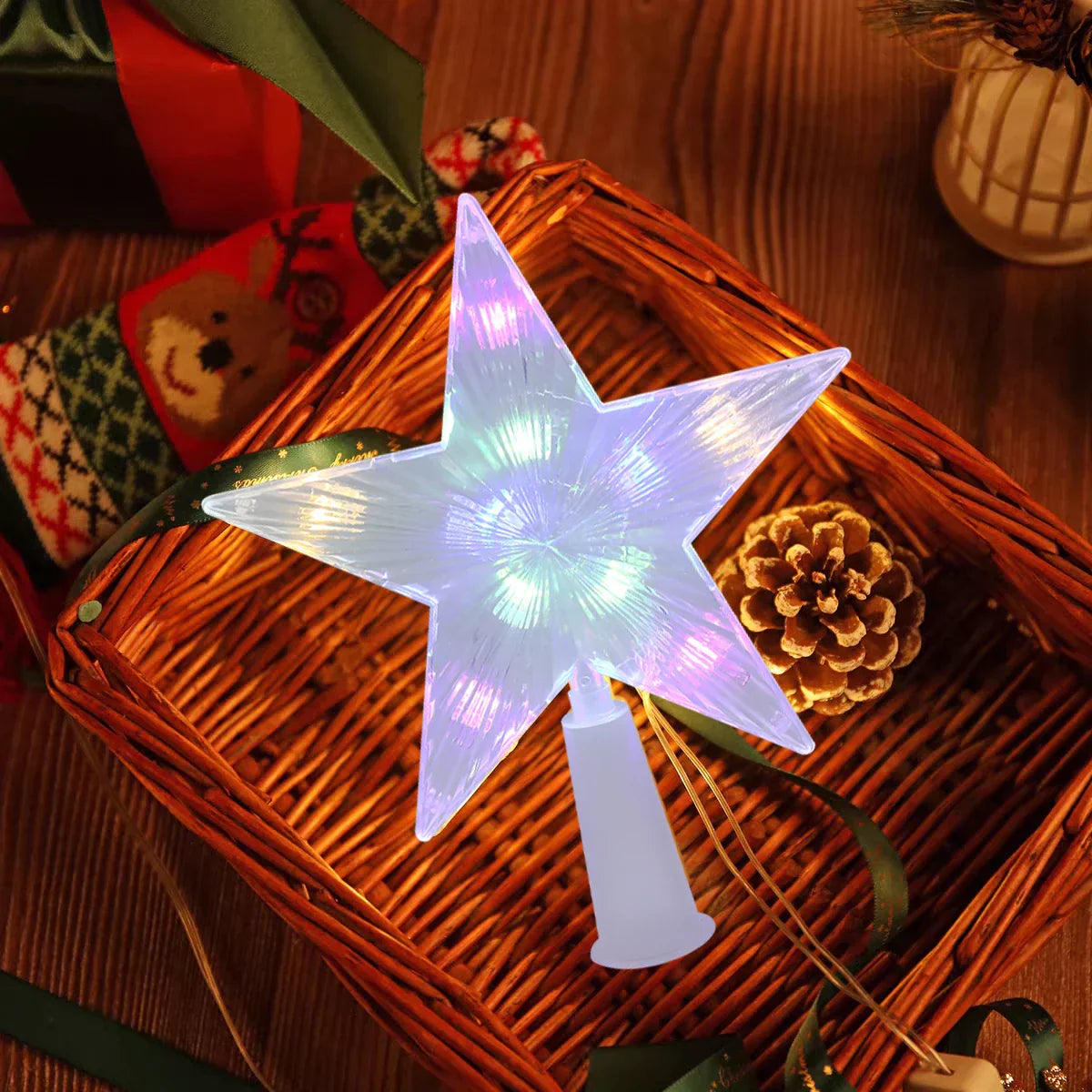 Leuchtender Weihnachtsstern – LED Beleuchtete Baumspitze für Weihnachtsbaum, Funkelnder Christbaumschmuck für festliche Beleuchtung und elegante Deko | Brehn