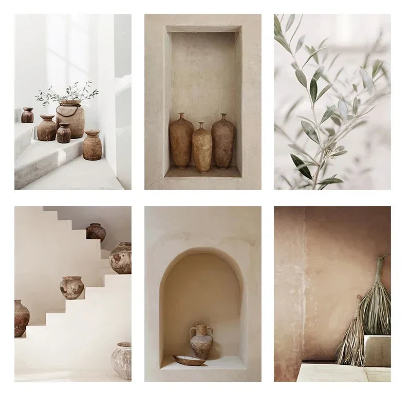 Neutrale Farben Terrakotta Stillleben Vase Wandkunst Fine Art Leinwanddrucke Poster Architekturfotos für modernes Wohnzimmer Schlafzimmer Wohnkultur | Brehn