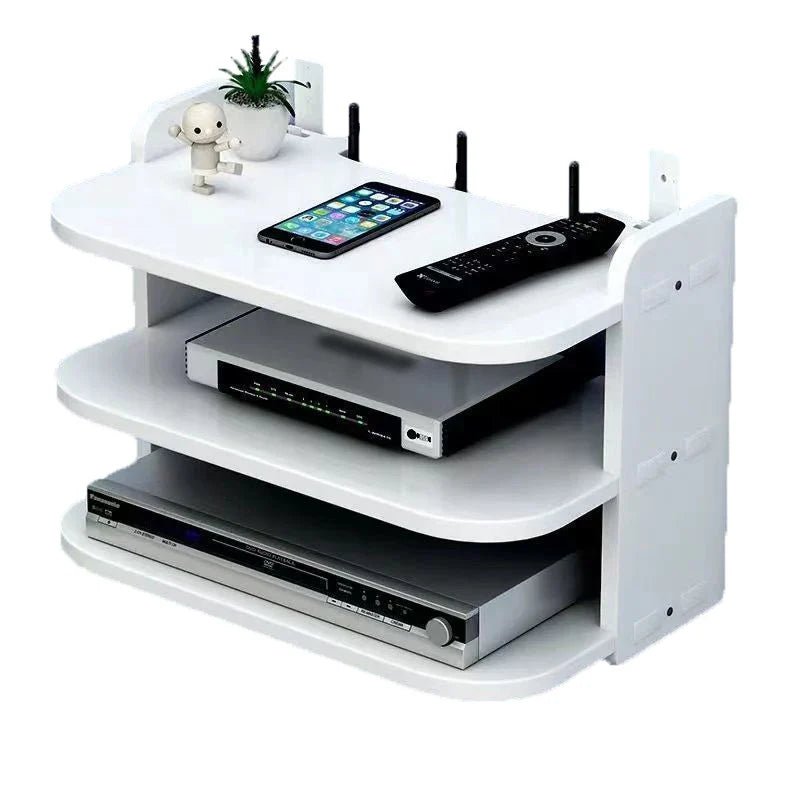 Brehn | SkyConnect Home | WLAN-Router Wandregal | Versteckter Kabel-Organizer & Steckdosenhalter | Schwebendes Regal für TV-Box & Mehr | Weiß | 40×12×8 cm