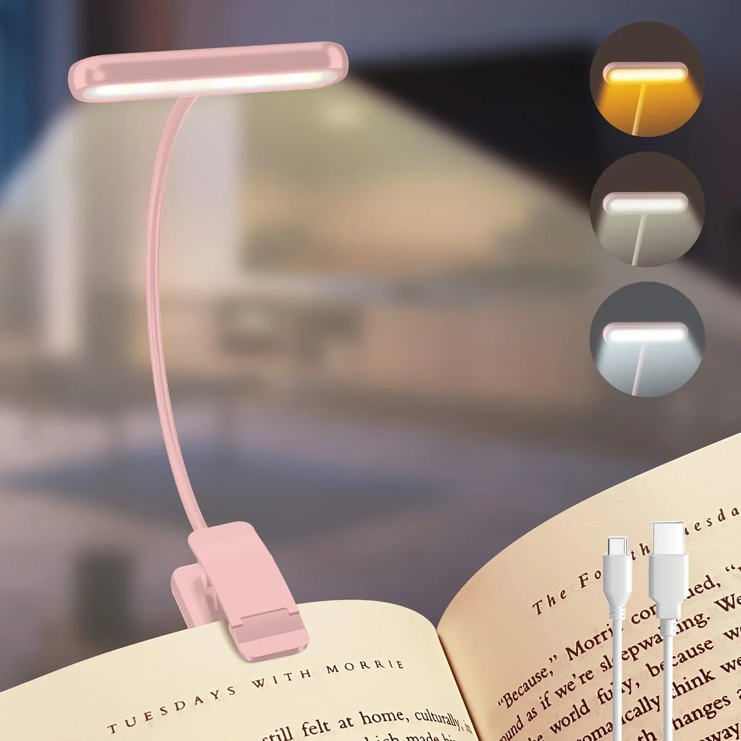 Brehn | Leselampe FlexiRead | USB Wiederaufladbar | 3 Lichtfarben & Dimmbar | Clip & Flexarm