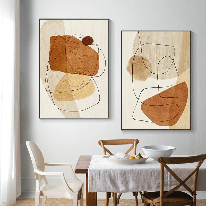 Skandinavische abstrakte Form Linien & Formen Wandkunst Fine Art Leinwanddrucke Neutrales Farbschema Bilder für moderne Wohnzimmerdekoration | Brehn