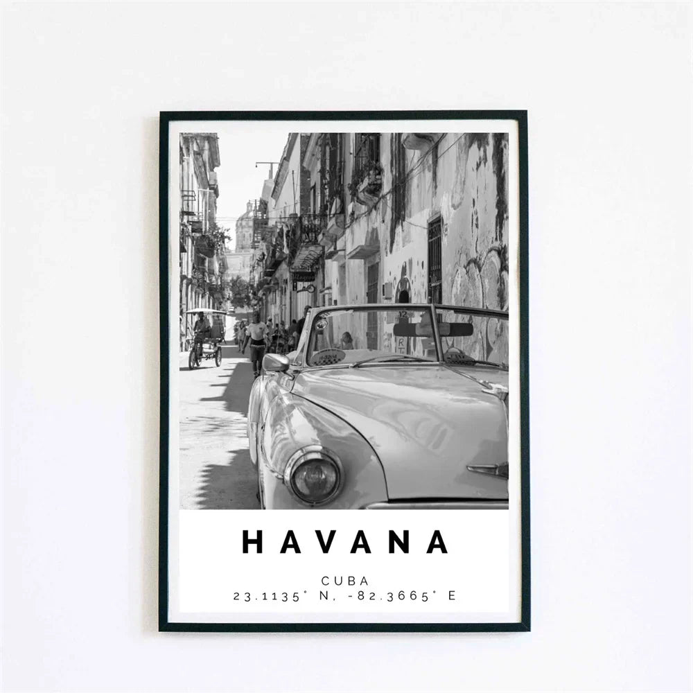 Cuba Havana Schwarz & Weiß Reiseplakat Wandkunst Feine Kunst Leinwanddrucke Bilder Für Wohnzimmer Esszimmer | Brehn