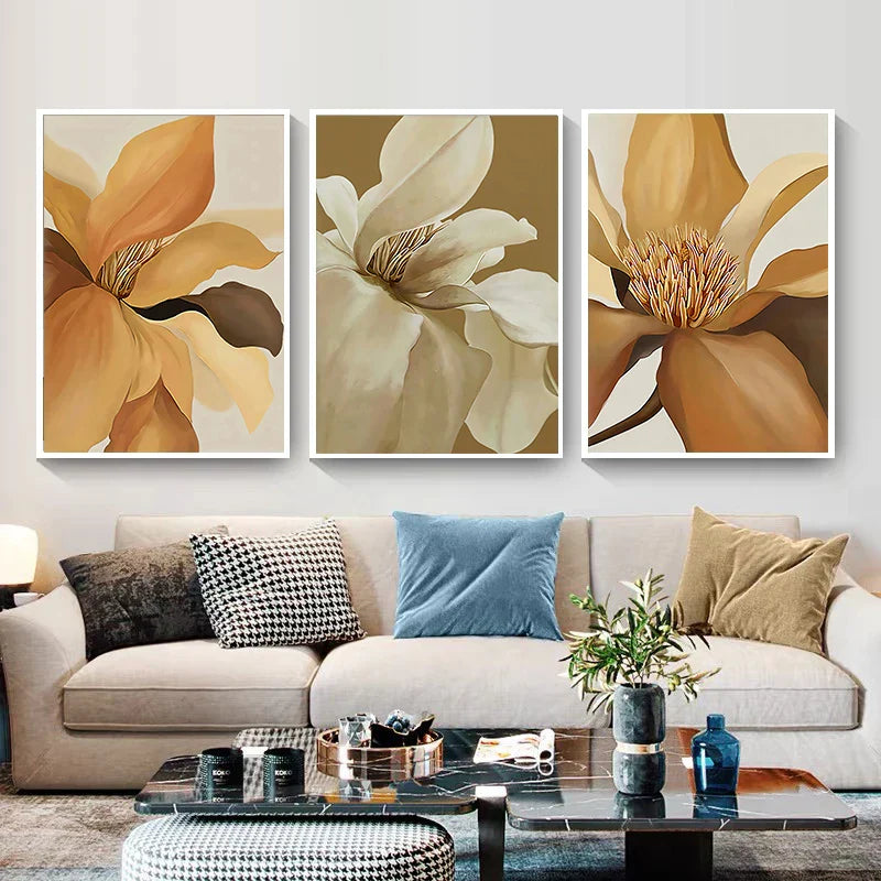 Große abstrakte florale Wandkunst feine Kunstleinwanddrucke moderne Botanikbilder für Wohnzimmer Esszimmer Schlafzimmer Kunstdekoration | Brehn
