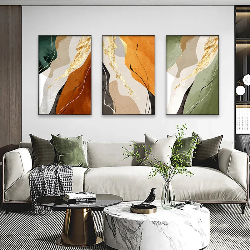 Erdige Farben Nordisch Abstrakte Geometrische Wandkunst Fein Kunst Leinwand Drucke Grün Braun Beige Orange Bilder Für Wohnzimmer Esszimmer Dekor | Brehn