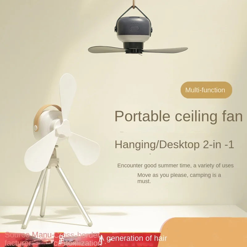 Tragbarer kabelloser Mini-Deckenventilator – USB-Ventilator mit Fernbedienung, Ständer, Nachtlicht für Zuhause, im Freien & Camping | Brehn