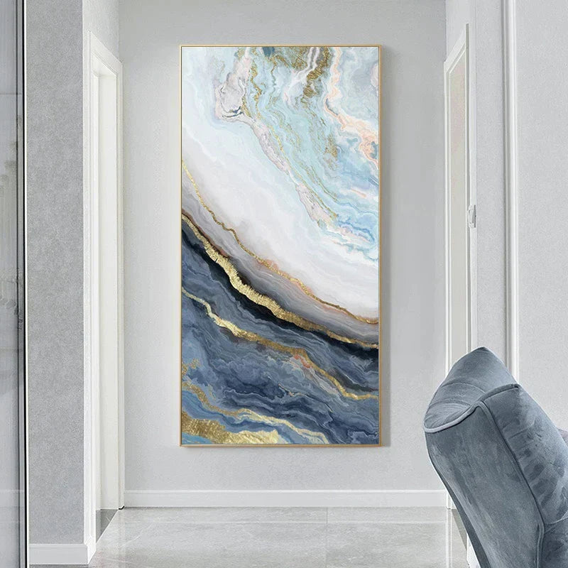 Blaue Goldene Flüssige Marmor Essenz Wandkunst Fine Art Leinwanddrucke Bilder Für Modernes Apartment Luxus Wohnzimmer Kunst Dekor | Brehn
