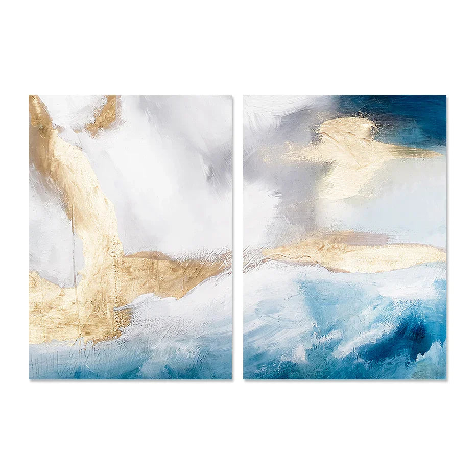 Serene Seascape Wandkunst Abstrakte Ozeanwellen mit goldenen Akzenten Fine Art Leinwanddrucke Bilder für Wohnzimmer Schlafzimmer Nordic Wohnkultur | Brehn