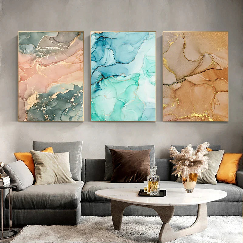 Bunte Schattierungen von Pink Blau Jade Flüssig Marmor Druck Wandkunst Feine Kunstleinwand Drucke Bilder für Wohnzimmer Schlafzimmer Hotel Salon Kunst Dekor | Brehn