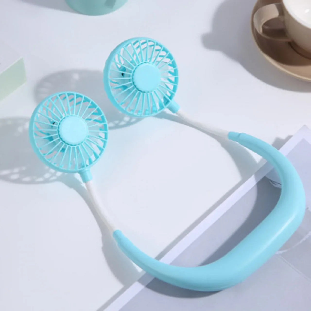USB Tragbarer Freisprechhalsventilator - Wiederaufladbarer Mini-Sportventilator, 3-Geschwindigkeitsverstellbarer Dualventilator für Zuhause, Büro & Außeneinsatz | Brehn