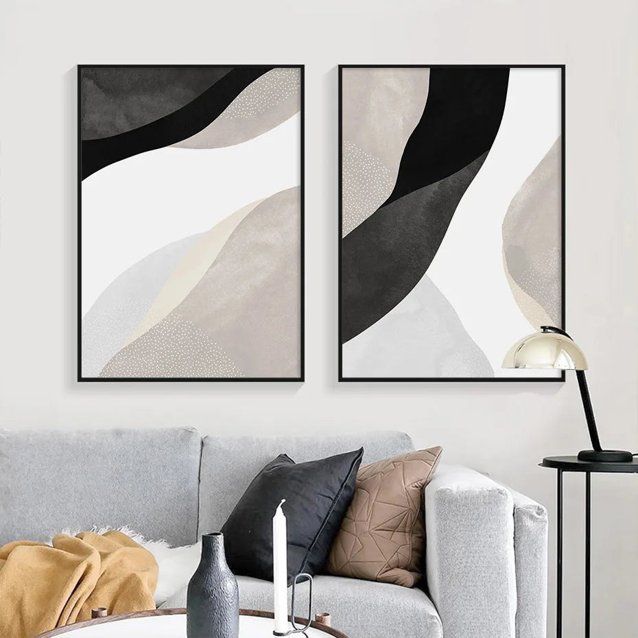 Schwarz Weiß Grau Minimalistische Abstrakte Wandkunst Fine Art Leinwanddrucke Neutrale Farben Bilder für Wohnzimmer Schlafzimmer Home Office Dekor | Brehn