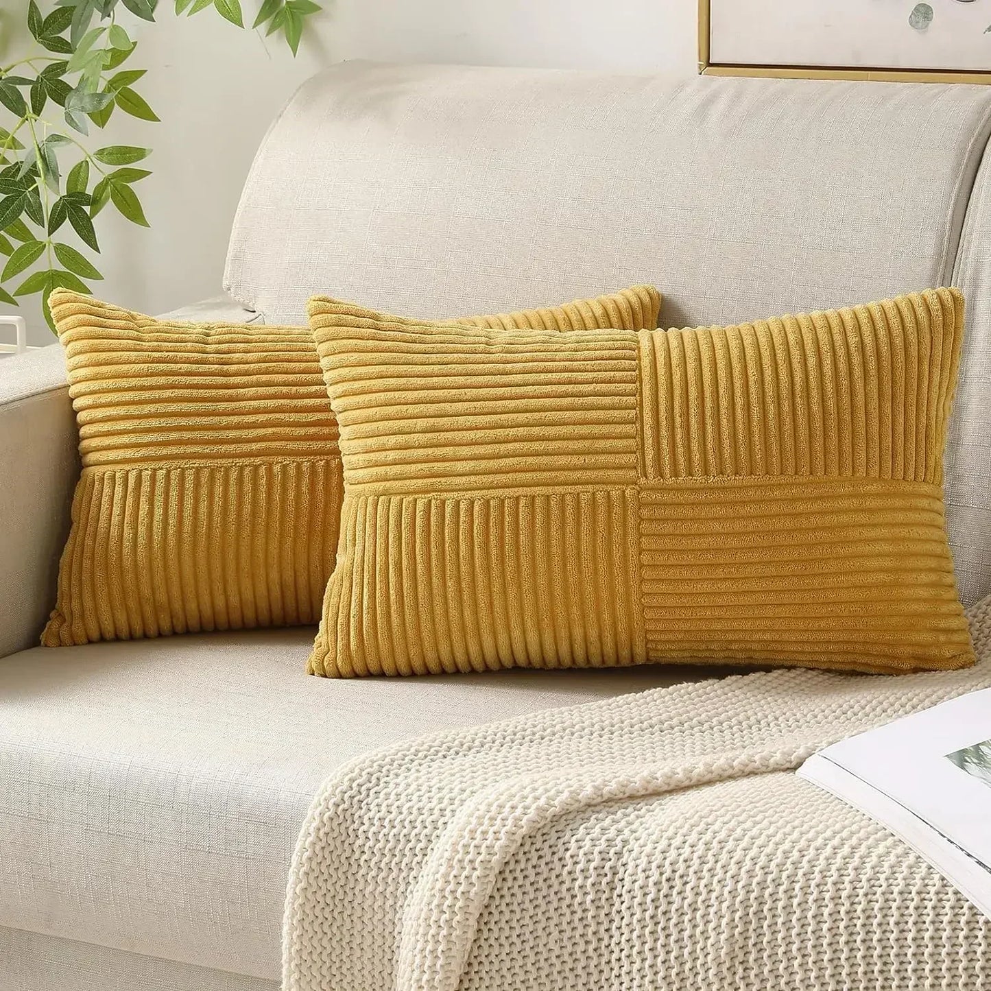 Brehn | VelvetAura Kissenbezug - Stylische gestreifte Kissenbezüge im Luxus-Azustoff-Set