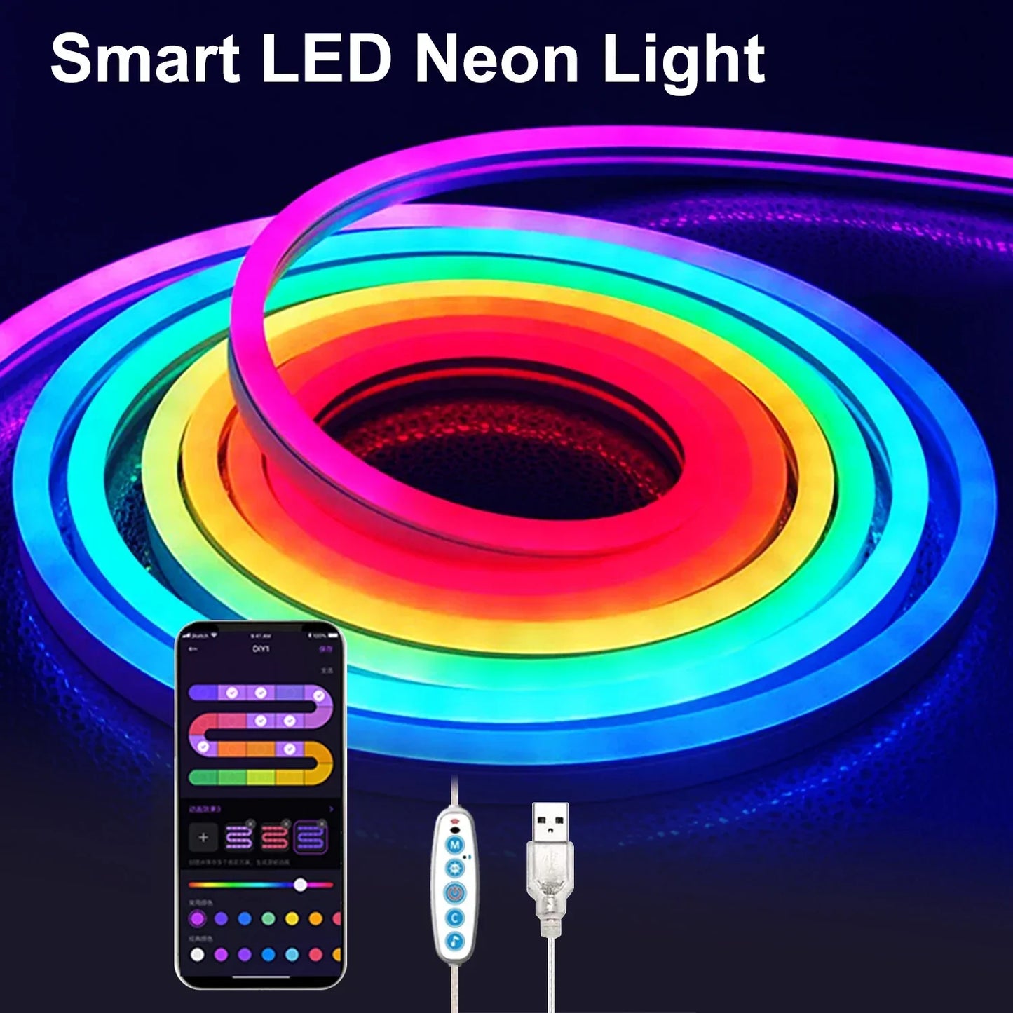 LED RGB-Band - Neon-Ambiente - Musik-Synchronisation - USB - TV- und Schlafzimmerdekoration | Brehn
