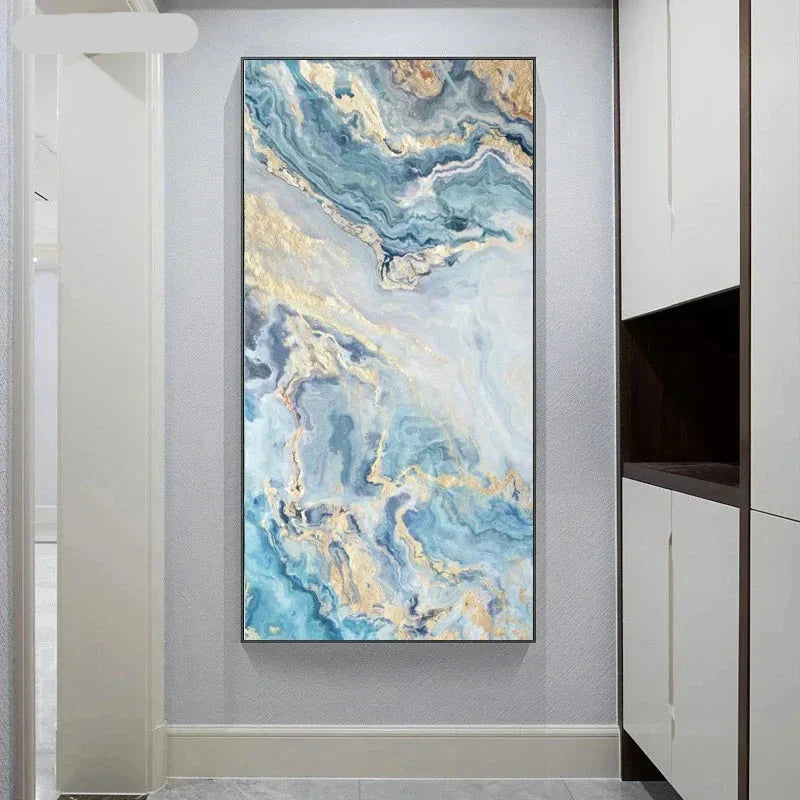 Blaue Goldene Flüssige Marmor Essenz Wandkunst Fine Art Leinwanddrucke Bilder Für Modernes Apartment Luxus Wohnzimmer Kunst Dekor | Brehn
