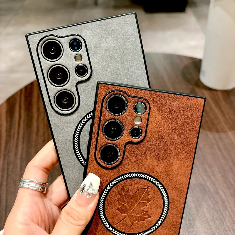 Brehn | Leder Samsung Galaxy Magnetische Drahtlose Ladehülle
