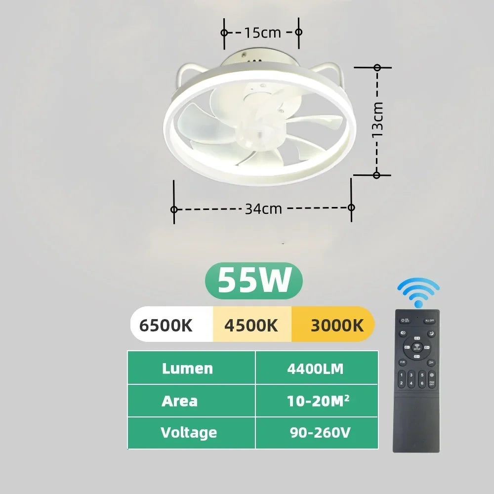 Moderner LED-Deckenventilator mit DC-Motor - 6 Geschwindigkeiten, Timer, Niedrigboden-Dachventilator, Fernbedienung Dekorative Beleuchtung | Brehn