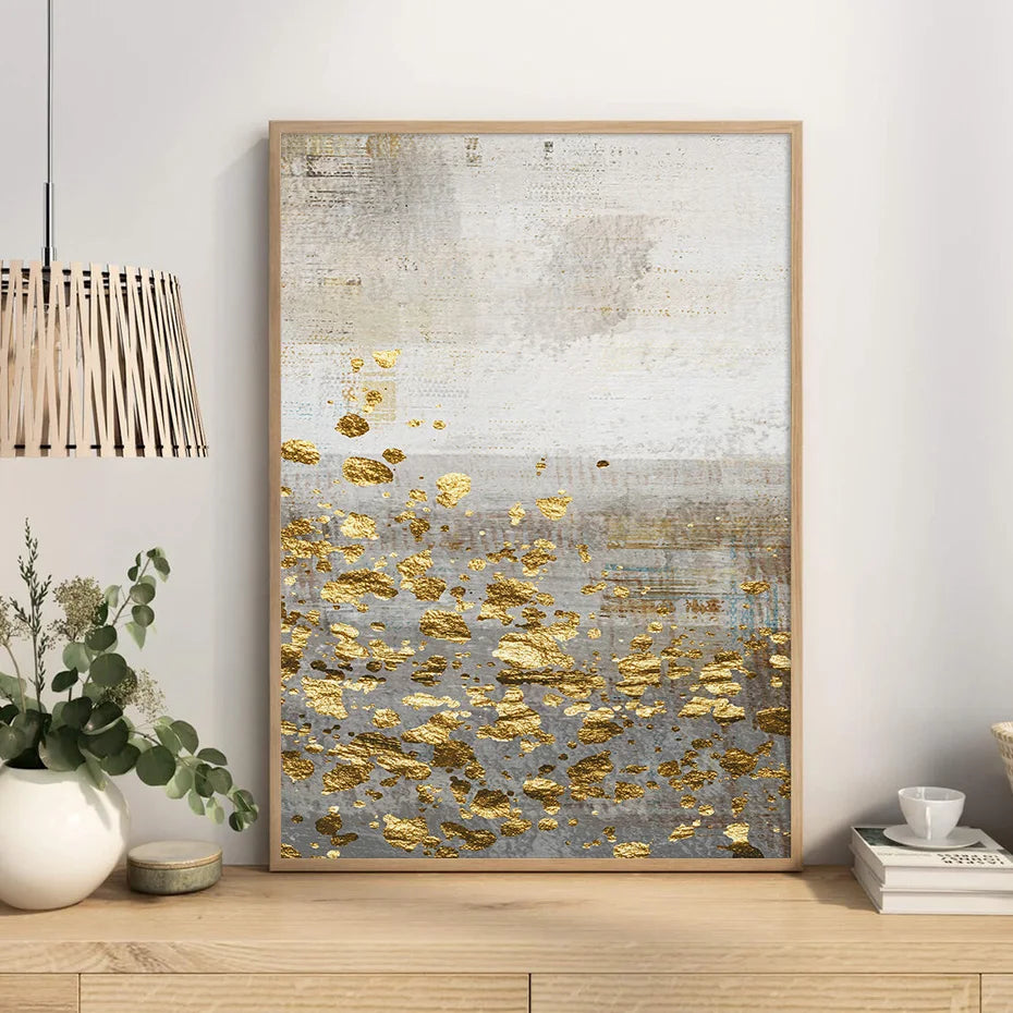 Beige Grau Goldgefleckt Vintage Abstrakte Wandkunst Fine Art Leinwanddrucke Zeitgenössische Bilder für elegante Innenräume | Brehn