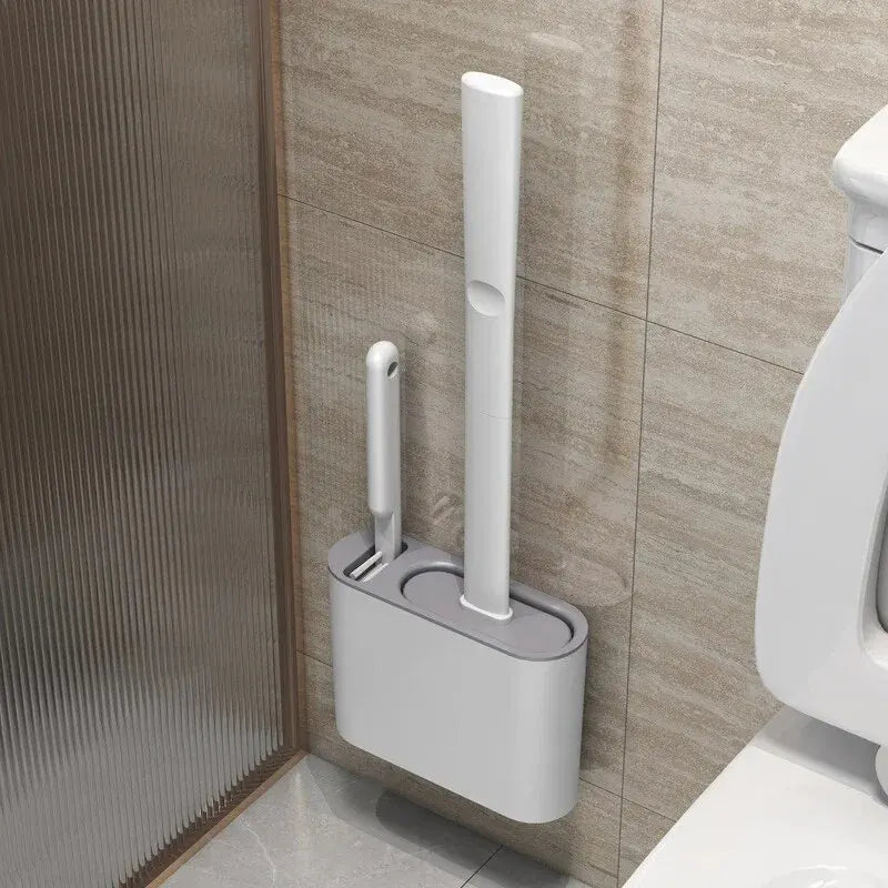 Brehn | Toilettenbürste HygieBrush DuoClean | 2-in-1 Silikon-WC-Bürstenset mit Wandhalterung | Antibakteriell & platzsparend