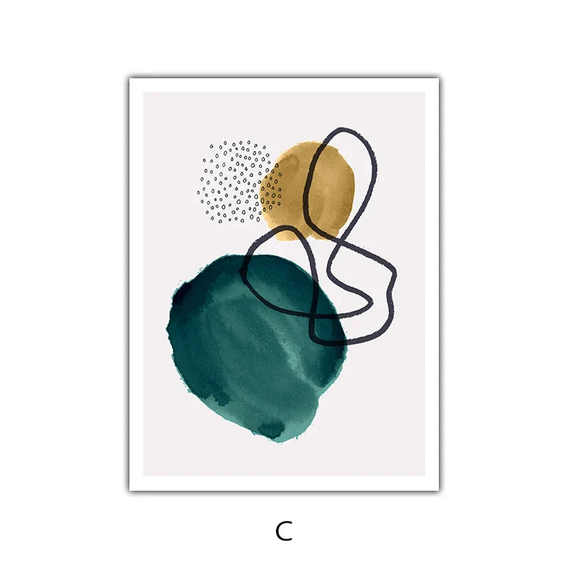 Grün Gelb Schwarz Abstrakte Form & Linie Minimalistische Nordische Wandkunst Feine Kunst Leinwanddrucke Bilder Für Wohnzimmer Büro Dekor | Brehn