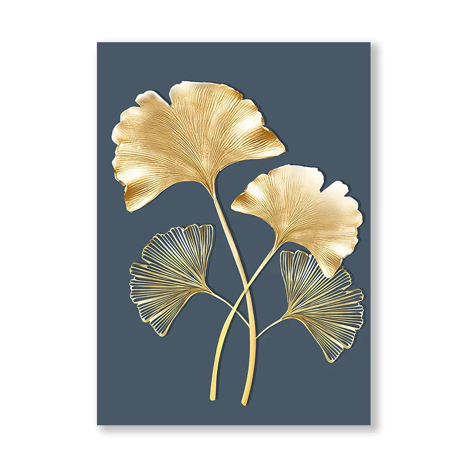 Blaue Minimalistische Goldene Abstrakte Florale Wandkunst Feine Kunst Leinwanddrucke Bilder Für Luxuriöses Wohnzimmer Esszimmer Home Office Kunst Dekor | Brehn
