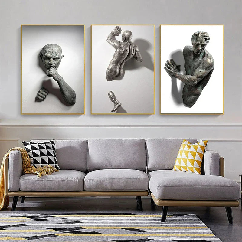 Moderne urbane abstrakte Eisenstatue Wandkunst Fine Art Leinwanddrucke 3D-Visualisierung Figurenkunst Bilder für minimalistische Wohnungswanddekoration | Brehn