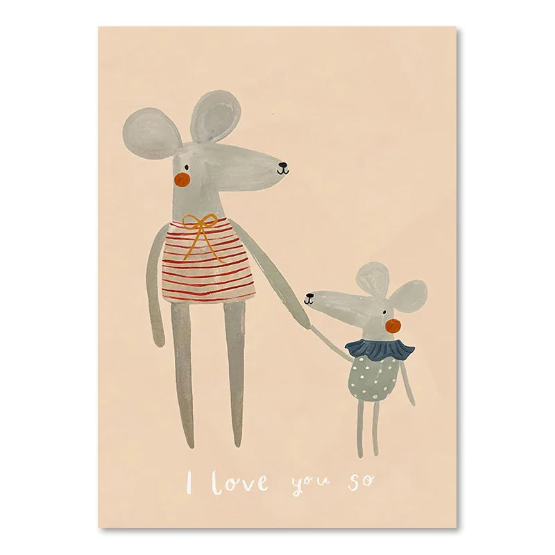 Niedliche Baby Tiere Kinderzimmer Wandkunst Illustrationen Fine Art Leinwanddrucke Gänse Maus Löwe Eisbär Poster Bilder für das Kinderzimmer Wanddekoration | Brehn
