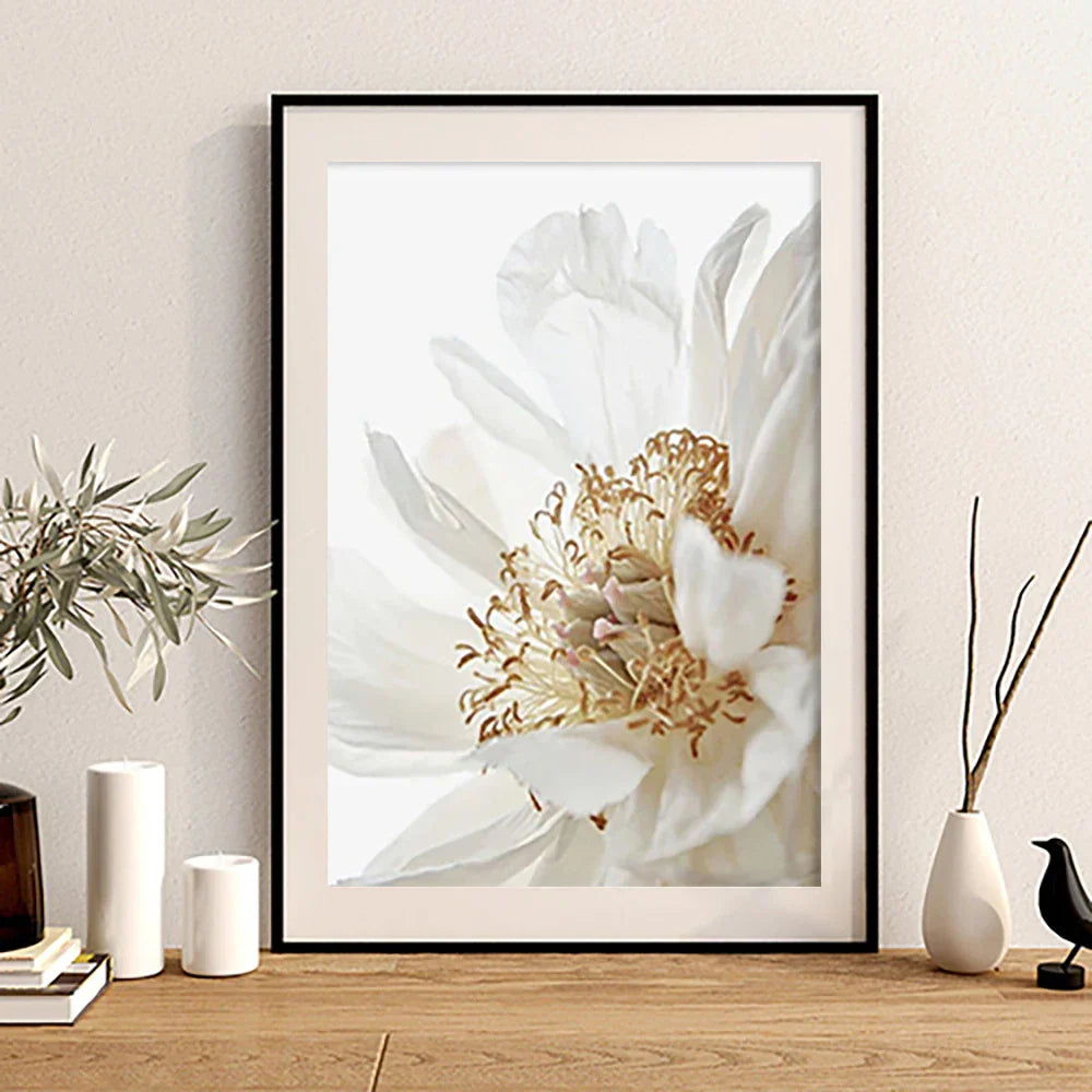 Moderne weiße & goldene florale Wandkunst feine Kunst Leinwanddrucke Bilder für Wohnzimmer Esszimmer Schlafzimmer Kunst Dekor (Set von 3 Stück) | Brehn