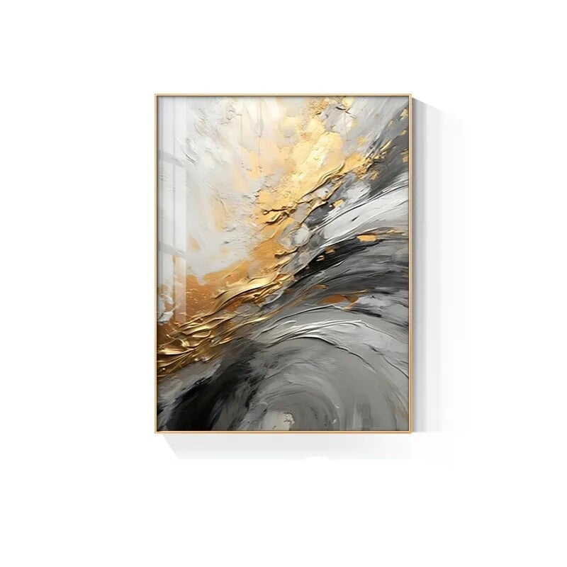 Schwarz Grau Gold Sturm Dick Pinsel Farbe Leinwanddruck Wandkunst Fine Art Giclee Druck Bilder für luxuriöses Wohnzimmer Hotelzimmer Home Office Dekor | Brehn